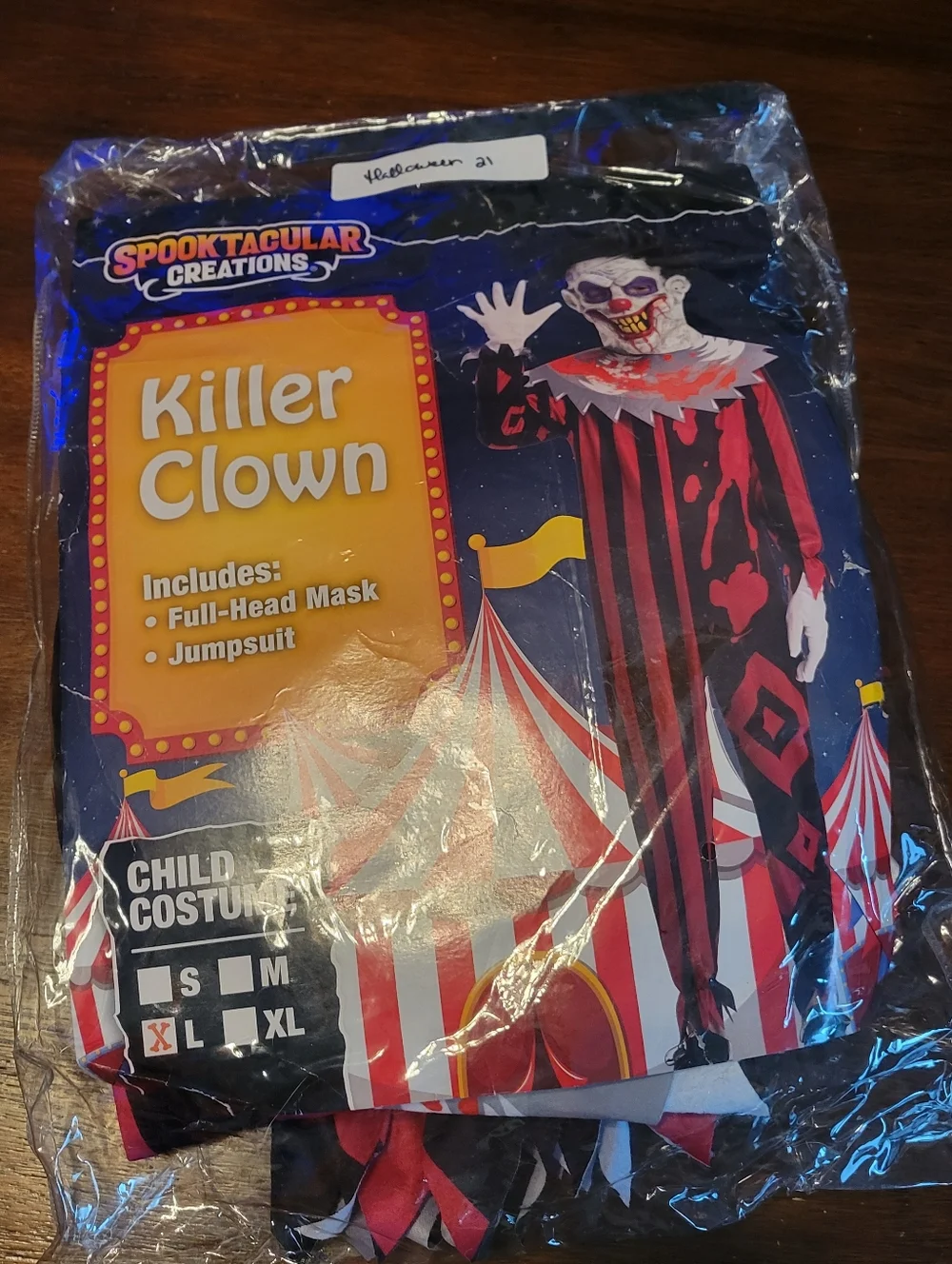 Killer Clown Costume Kids Large Mask Jumpsuit Horror Halloween Outfit Scary - Picture 7 of 8